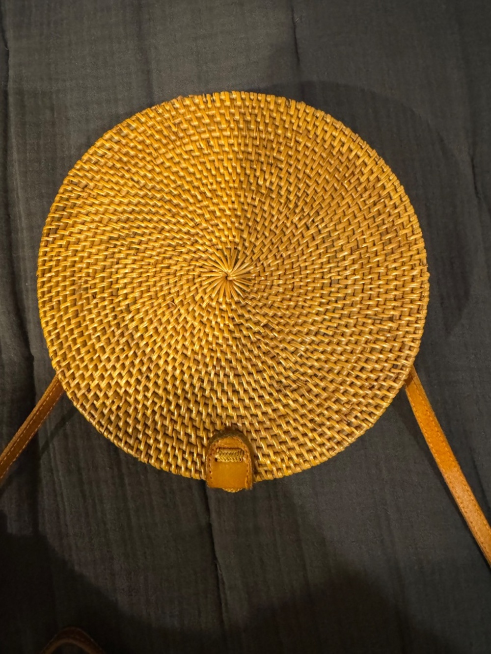 Round Woven Rattan Crossbody Bag Tan Boho Purse - Picture 2 of 5